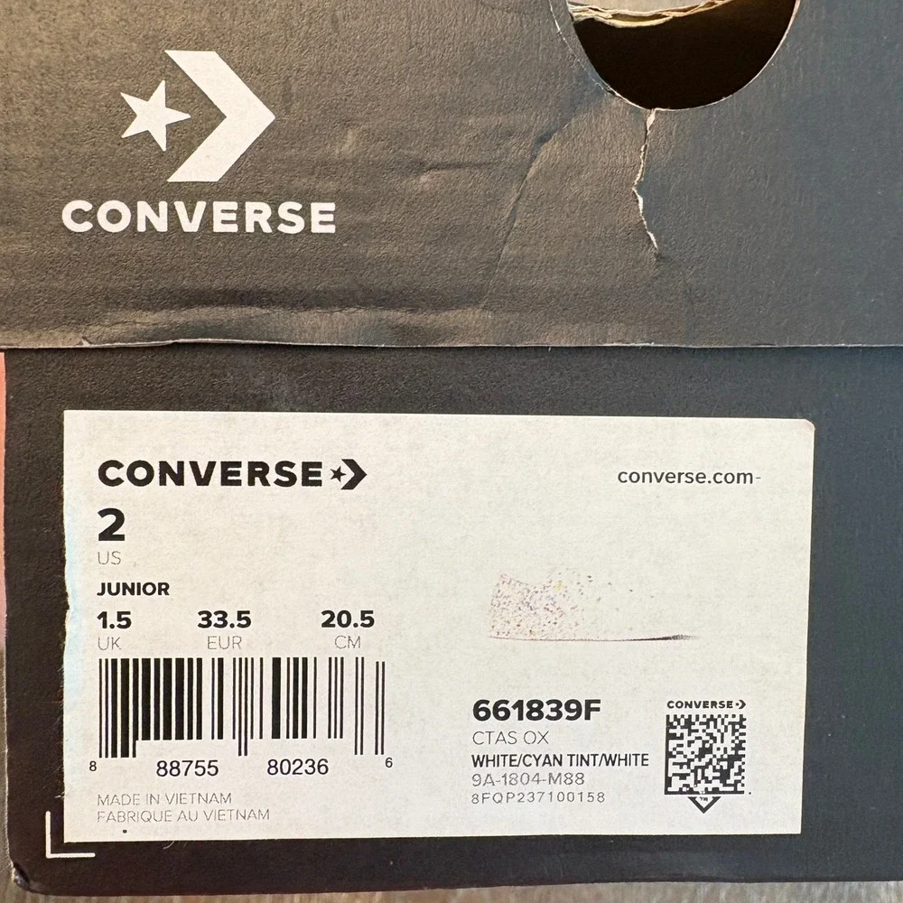 Converse Junior Size 2 All Star Low‎ Top Confetti Sneakers White Cyan